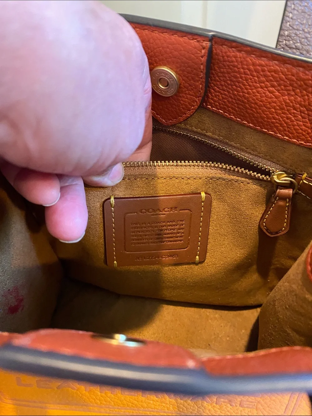 Coach Two-Tone Pebble Leather Tote in Orange and Burgundy